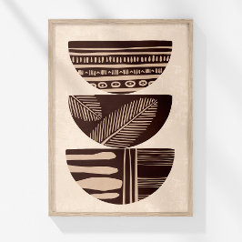 Poster Boho Neutral Abstrato Tribal Bowls Wall Art