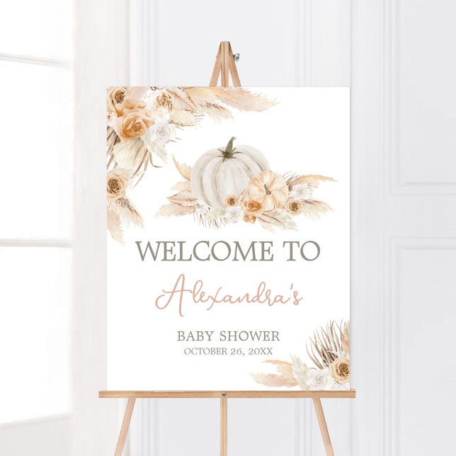 Poster Boho Neutral Pumpkin Chá de fraldas Bem-vindo (Gender Neutral Little Pumpkin Baby Shower Welcome Sign)
