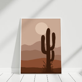 Poster Boho Night Desert Cactus Full Moon Wall Art