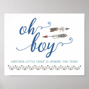 Poster Boho Oh Boy Sinal de Chá de fraldas Tribal