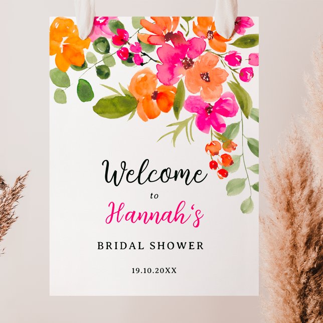 Poster Boho outono cor laranja cor d'água floral bridal (Boho fall orange floral watercolor bridal welcome poster)