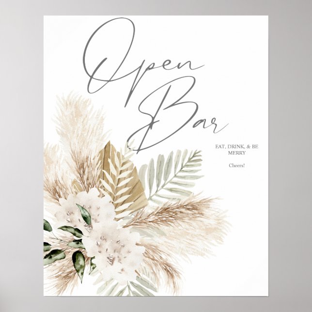 Poster Boho Palm Pampas & Beige Floral - Sinal de Bar Abe (Frente)