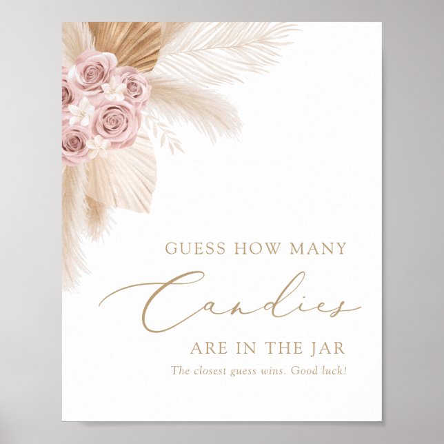 Poster Boho Pampas Adivinha Quantas Candies Sign (Frente)