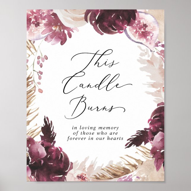 Poster Boho Pampas Candle Burns - Sinal Memorial de Casam (Frente)