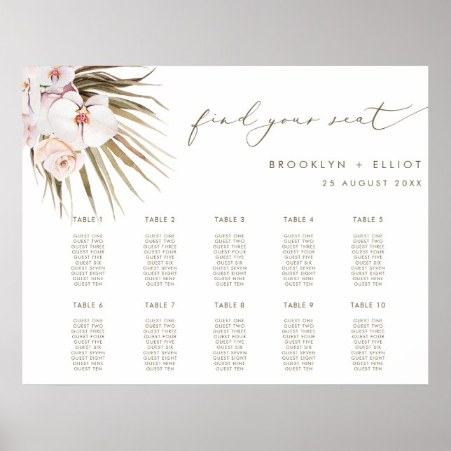 Poster Boho Pampas Grass 10 Plano Mesa De Casamento (Frente)