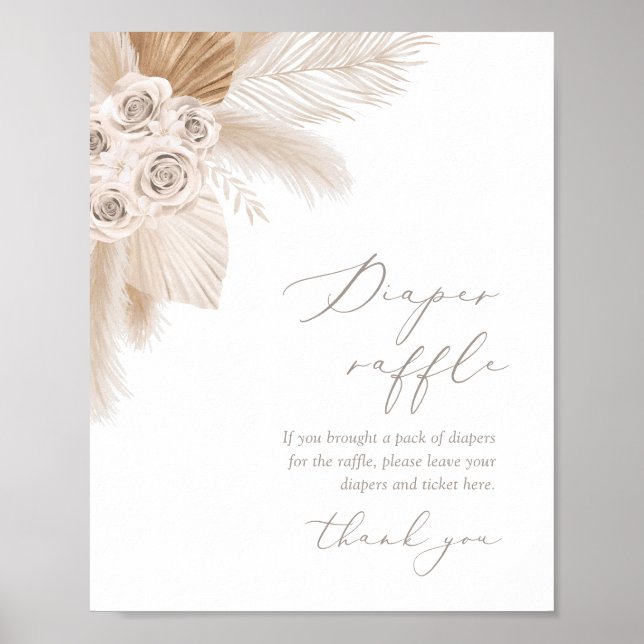 Poster Boho Pampas Grass Chá de fraldas Raffle (Frente)