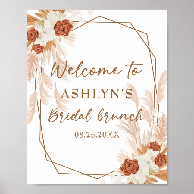 Poster Boho Pampas Grass Elegante Bridal Brunch Bem-Vindo (Frente)