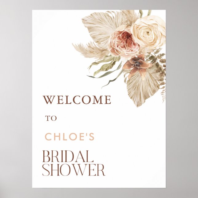 Poster Boho Pampas Grass Floral Chá de Noiva Bem-Vindo (Frente)