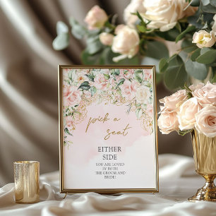 Poster Boho pastel rosa e ouro Escolha um assento
