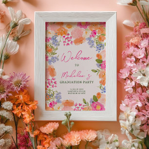 Poster Boho Peach Pink Floral Welcome