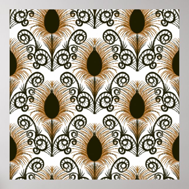 Poster Boho Peacock Feather Jewel Tone-Brown e Dourado (Frente)