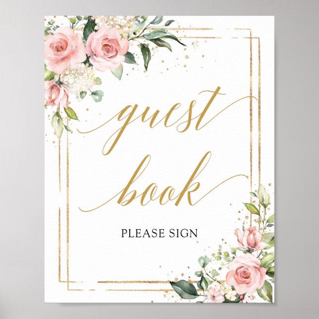 Poster Boho pincel cor-de-rosa quadro de ouro floral sina (Frente)