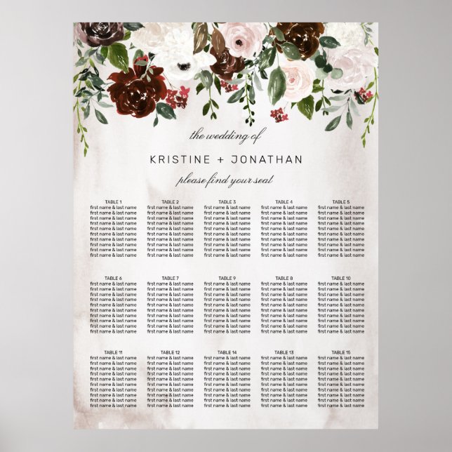 Poster Boho Pink Burgundy Rosa Watercolor Casamento Flora (Frente)