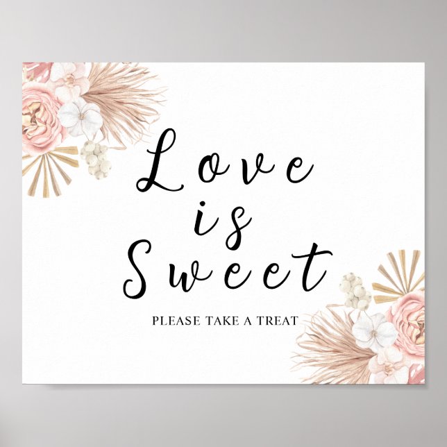 Poster Boho Pink Florals Love is Sweet Sign (Frente)
