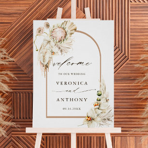 Poster Boho Protea Pampas Grass Casamento Floral Bem-Vind