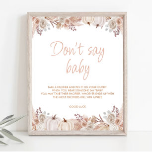 Poster Boho Pumpkin Chá de fraldas Don't say Baby Sign