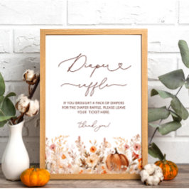 Poster Boho Pumpkin Fall Floral Chá de fraldas Fralda Raf