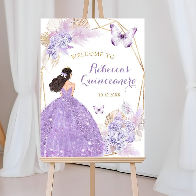 Poster Boho Purple Floral Butterfly Quinceañera Bem-vindo (Criador carregado)