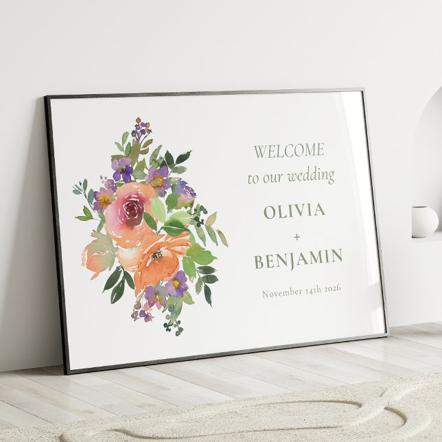 Poster Boho Purple Orange Floral Weding Welcome (Criador carregado)