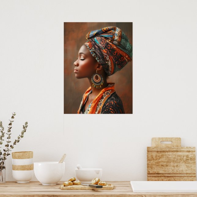 Poster Boho Queen: Mulher Africana no Muro Tradicional de (Cozinha)