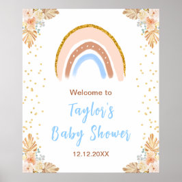 Poster Boho Rainbow Blue Chá de fraldas Welcome