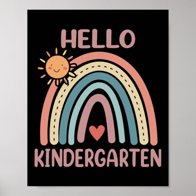 Poster Boho Rainbow Heart For Teachers Women Hello Kinder (Frente)