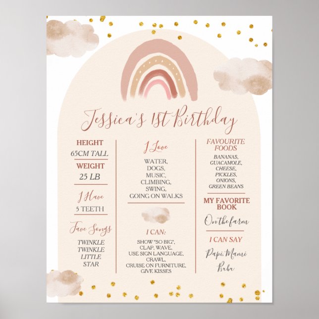 Poster Boho Rainbow Maravilhoso 1rua Ano de Aniversário M (Frente)