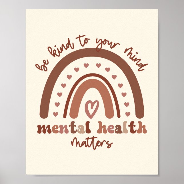 Poster Boho Rainbow Mental Health Seja gentil Com Sua Men (Frente)