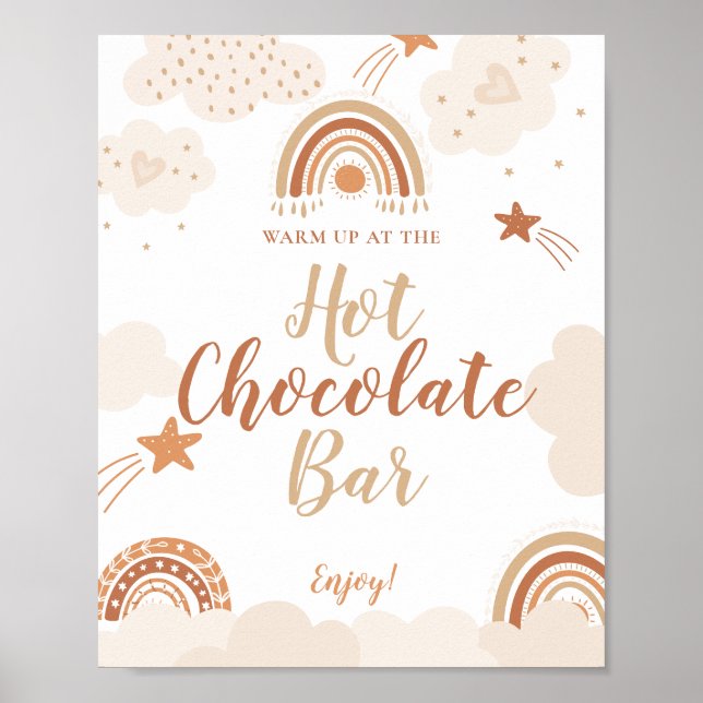 Poster Boho Rainbow Sinal de Bar de Chocolate Quente (Frente)