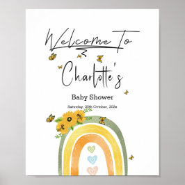 Poster Boho Rainbow With Sunflowers Baby Shower Welcome