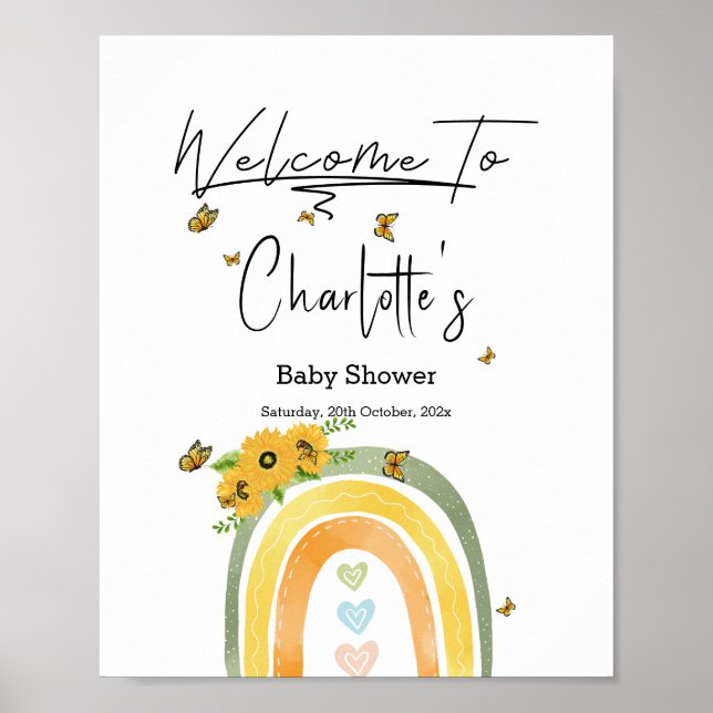 Poster Boho Rainbow With Sunflowers Baby Shower Welcome (Frente)