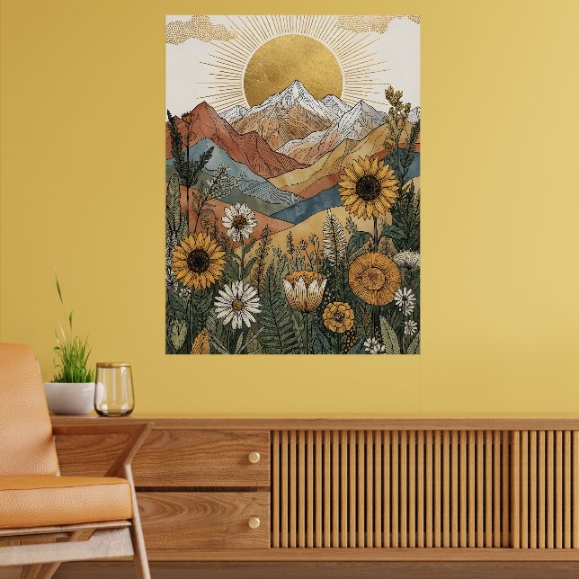 Poster Boho Rajada Solar Celestial Montanha Girassol (Sala de Estar 2)