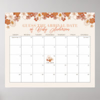 Boho Retro Floral Bebê Adivinha O Calendário De Da