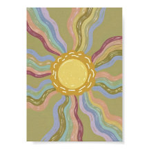 Boho Retro Sol & Raios de Arco-Íris Suaves Arte Mi