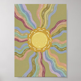 Poster Boho Retro Sun & Muted Rainbow Rays Minimalist Art