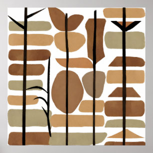 Poster Boho Rock Polygon Leaf Arte Botânica Estilo Modern