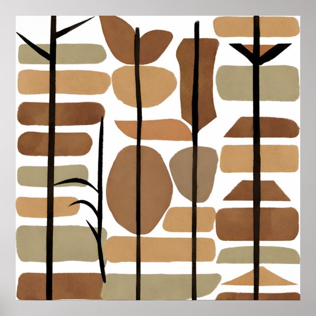 Poster Boho Rock Polygon Leaf Arte Botânica Estilo Modern (Frente)