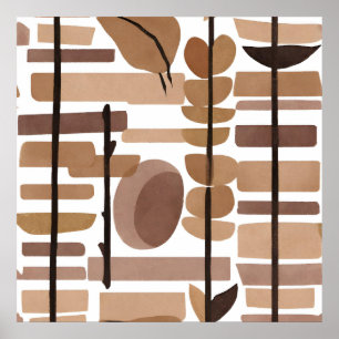 Poster Boho Rock Polygon Leaf Arte Botânica Estilo Modern