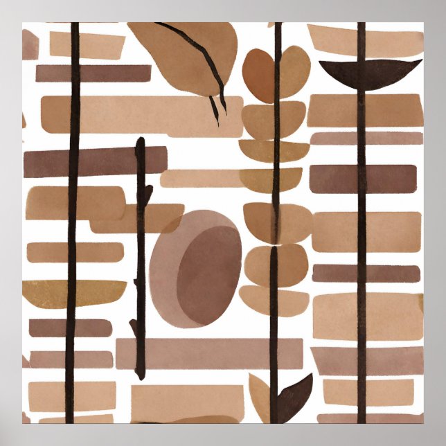 Poster Boho Rock Polygon Leaf Arte Botânica Estilo Modern (Frente)