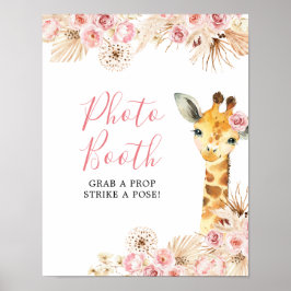 Poster Boho Rosa Blush Boho Giraffe Chá de fraldas Booth