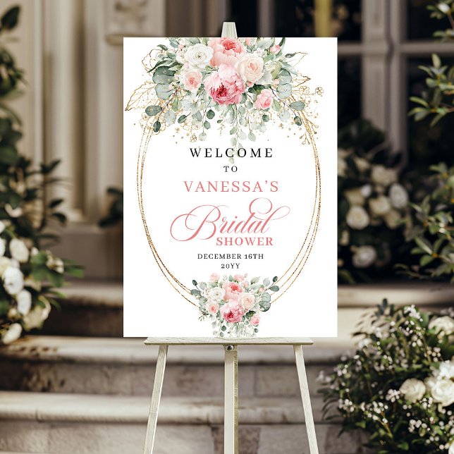 Poster Boho Rosa Floral Empoeirado Chuveiro de Noiva Bem- (Boho Dusty Pink Floral Bridal Shower Welcome)