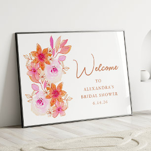 Poster Boho Rosa Laranja Flores Laranja Chá Boho Boho Boh