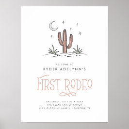 Poster Boho Rosa Moderno Meninas Primeiro Rodeio 1º Anive