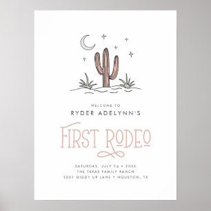 Poster Boho Rosa Moderno Meninas Primeiro Rodeio 1º Anive