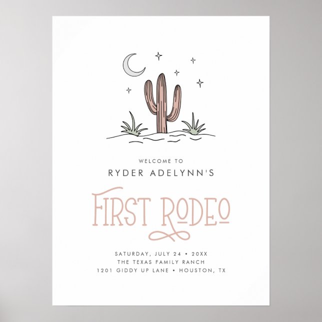 Poster Boho Rosa Moderno Meninas Primeiro Rodeio 1º Anive (Frente)