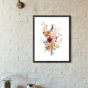 Poster Boho Rosa Peach Amarelo Azul bege Floral Botânico