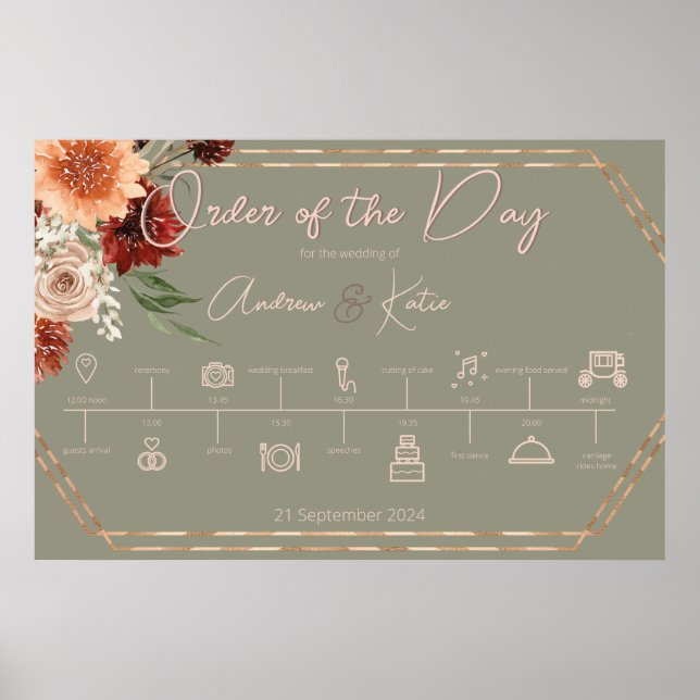 Poster Boho Rust & Neutral Queda Floral Ordem do Dia 2 (Frente)