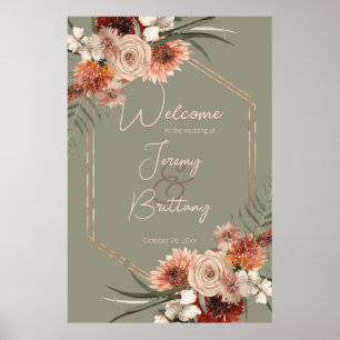 Poster Boho Rust & Neutral Queda Fragmento Floral Verde