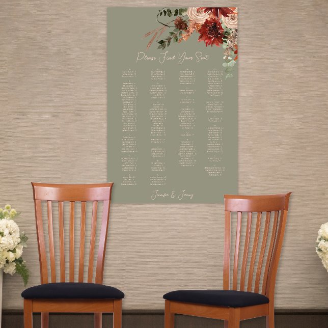 Poster Boho Rust Queda Neutral Queda Sessão de Casamento  (Boho Rust Neutral Fall Floral Green Wedding Seat Poster)