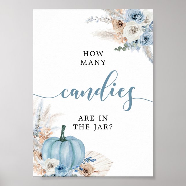 Poster Boho Rustic Blue Pumpkin Fall Candies Sinal (Frente)